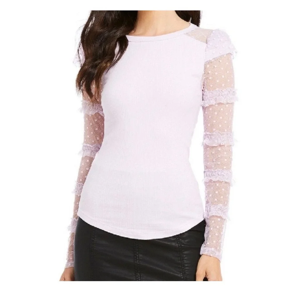 Free People Kiss Kiss Ruffle/Lace Mesh Top Lilac Size S Coquette Fairy